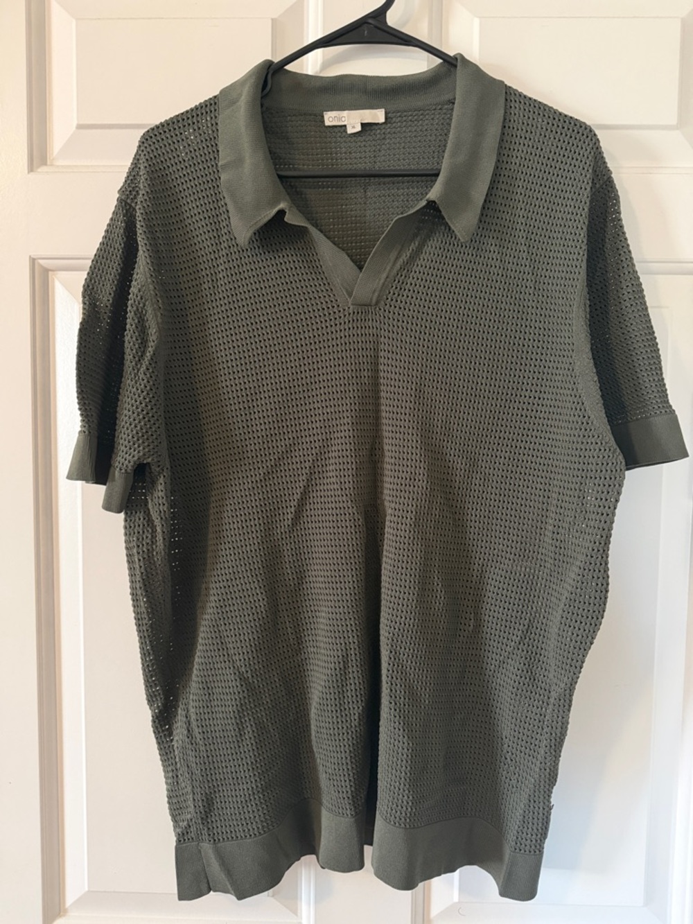 Onia Olive Knit Polo in Open-Weave